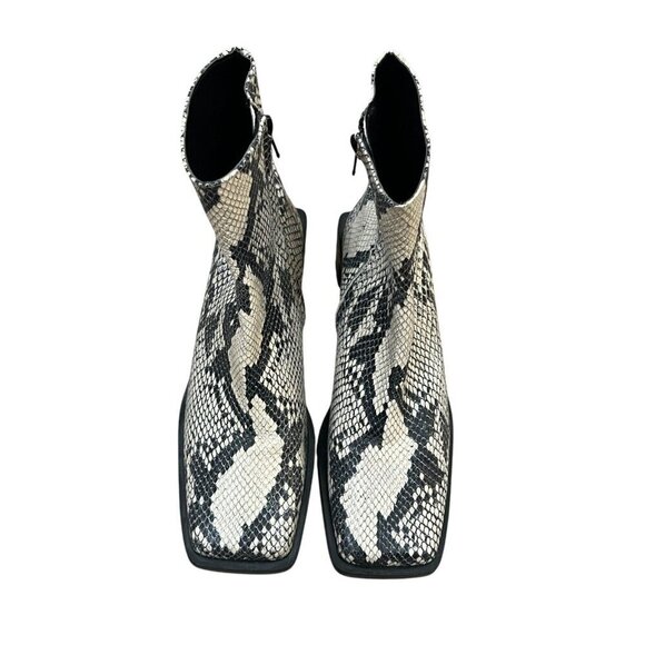 Zara Python Snakeskin Embossed Leather Block Heel Ankle Boots Size 37 US 6.5 - Picture 2 of 13